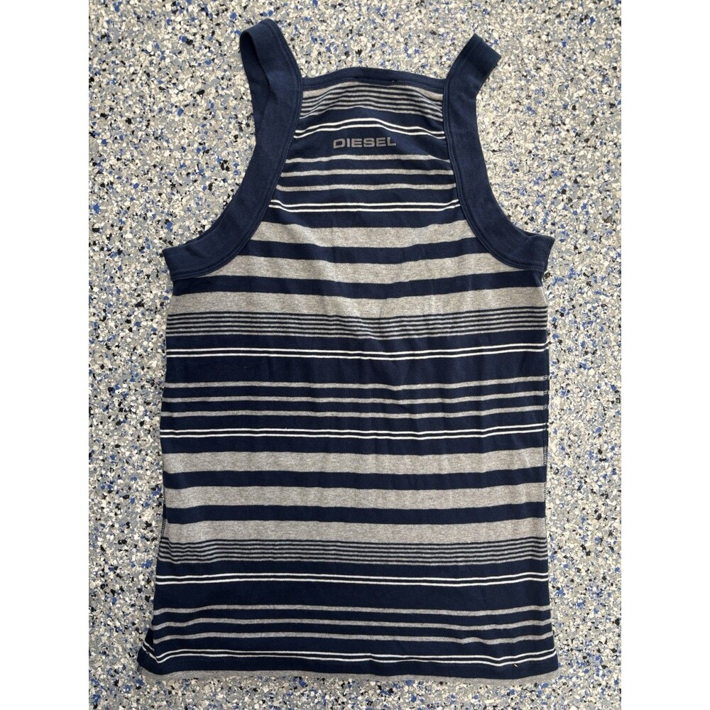 Diesel Siva70 Navy and Grey Striped Cotton Tank Top Size X-Large